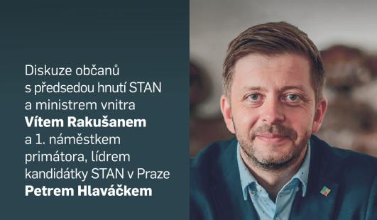 Pozvání na diskuzi s Vítem Rakušanem a lídrem kandidátky do ZHMP Petrem Hlaváčkem